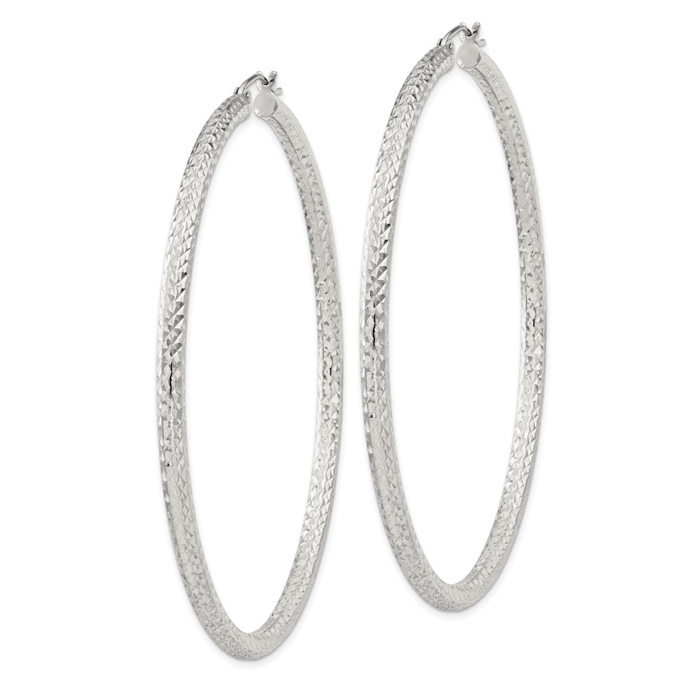 Sterling Silver D/C 3x65mm Hoop Earrings (QE8095SP)