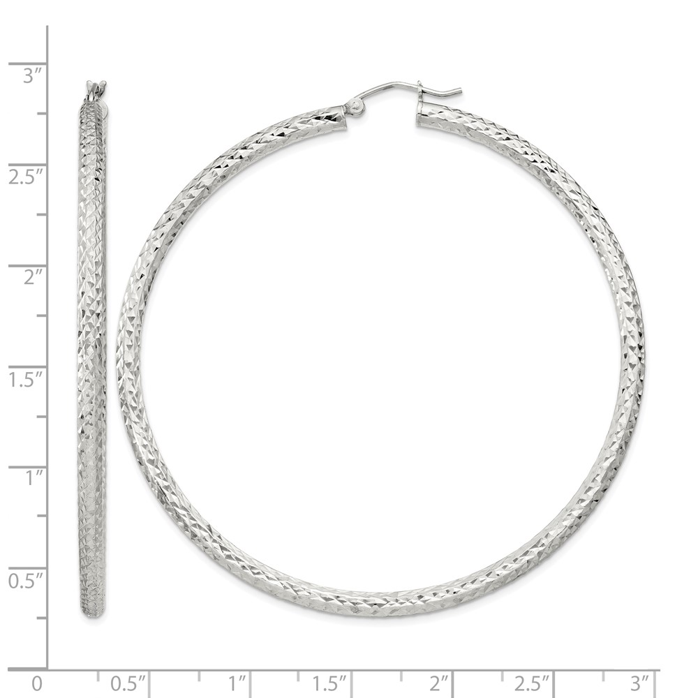 Sterling Silver D/C 3x65mm Hoop Earrings (QE8095SP)