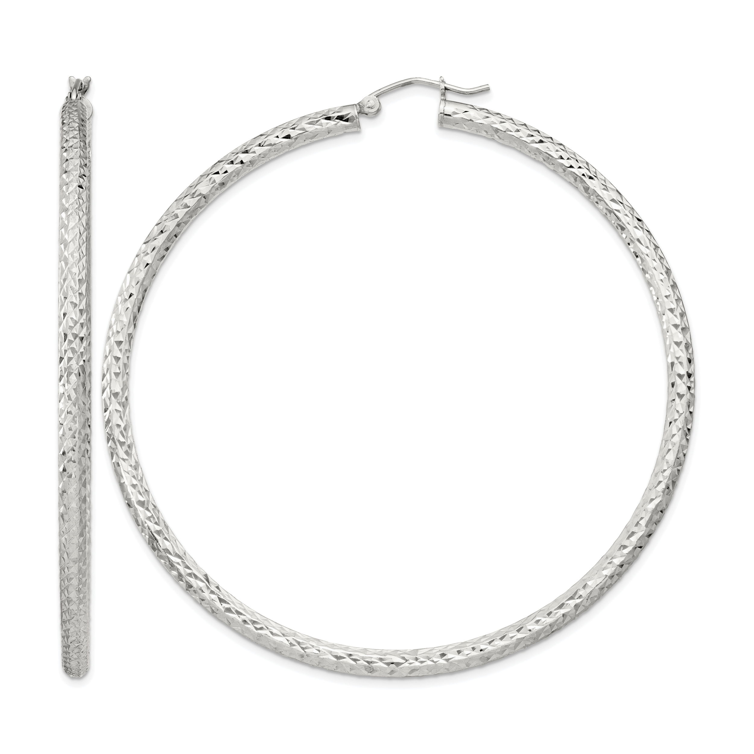 Sterling Silver D/C 3x65mm Hoop Earrings (QE8095SP)
