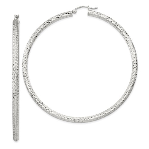 Sterling Silver D/C 3x65mm Hoop Earrings