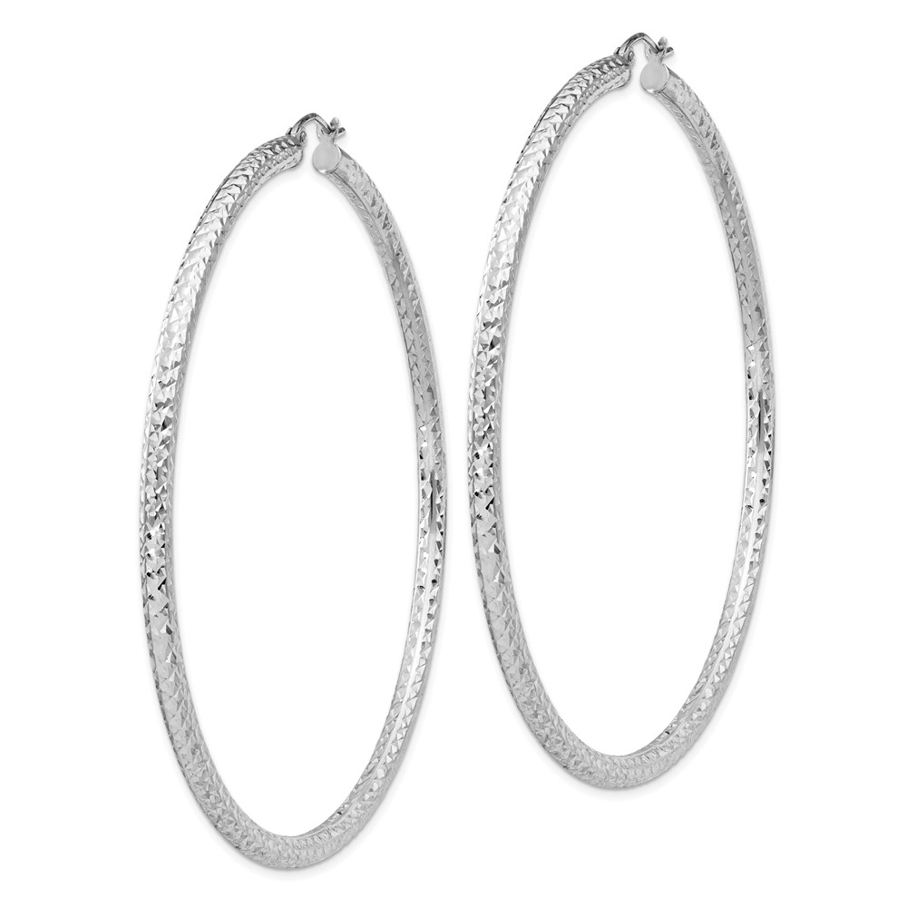 Sterling Silver Rhodium-plated D/C 3x70mm Hoop Earrings (QE8096)