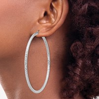 Sterling Silver Rhodium-plated D C 3x70mm Hoop Earrings view 3