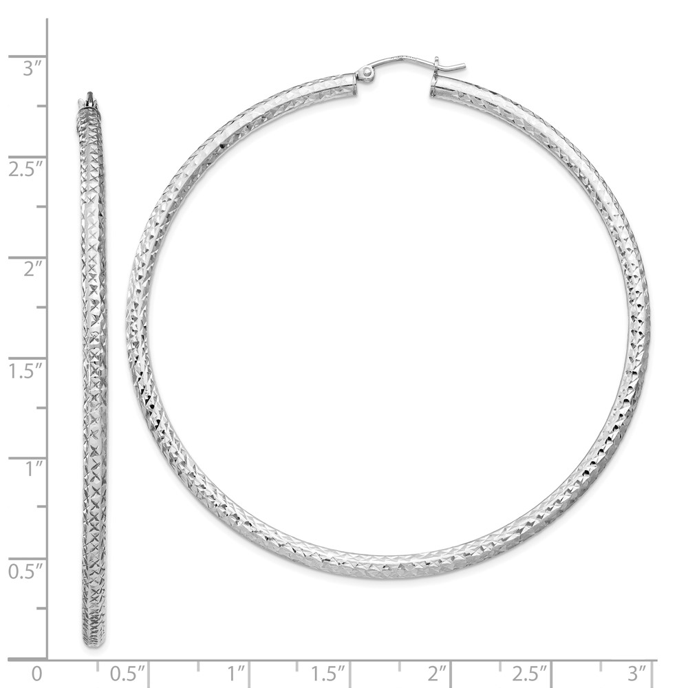 Sterling Silver Rhodium-plated D/C 3x70mm Hoop Earrings (QE8096)