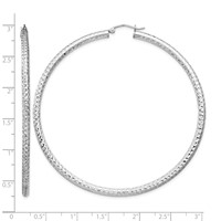 Sterling Silver Rhodium-plated D C 3x70mm Hoop Earrings view 4