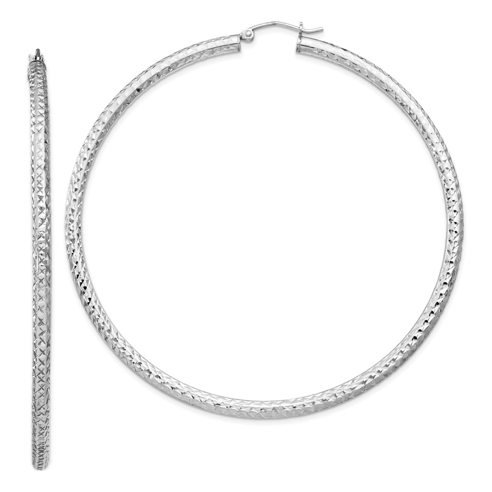 Sterling Silver Rhodium-plated D/C 3x70mm Hoop Earrings (QE8096)