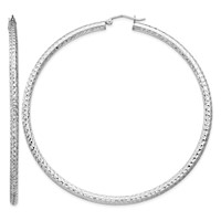 Sterling Silver Rhodium-plated D C 3x70mm Hoop Earrings view 1
