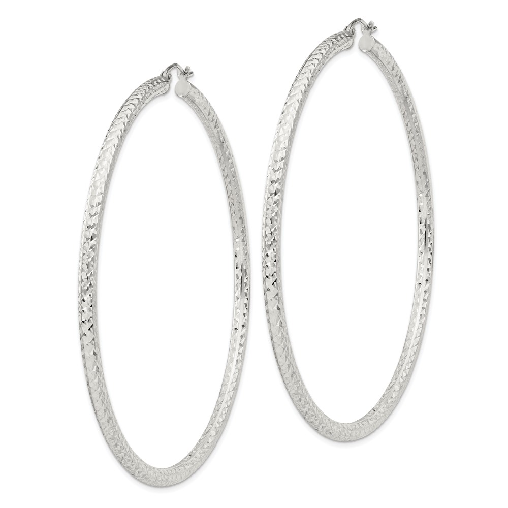 Sterling Silver D/C 3x70mm Hoop Earrings (QE8096SP)