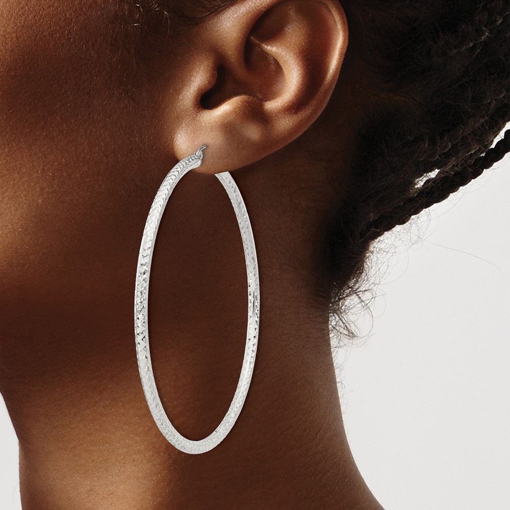 Sterling Silver D/C 3x70mm Hoop Earrings (QE8096SP)
