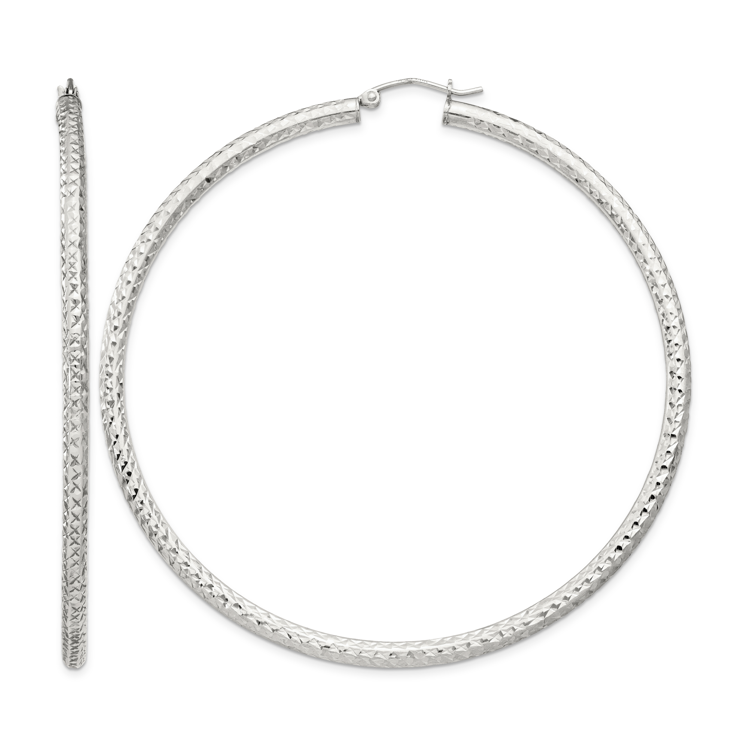 Sterling Silver D/C 3x70mm Hoop Earrings (QE8096SP)
