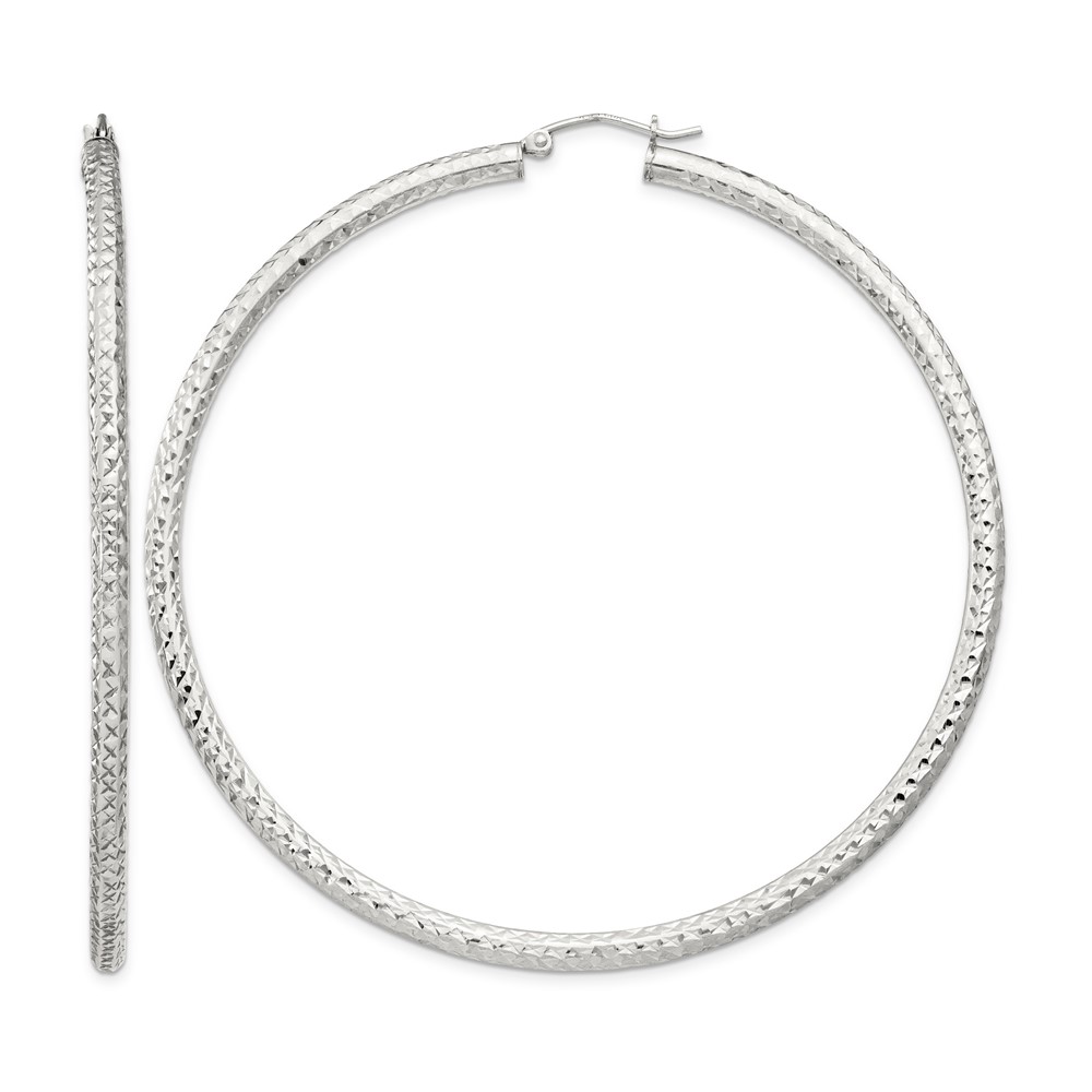 Sterling Silver D/C 3x70mm Hoop Earrings (QE8096SP)