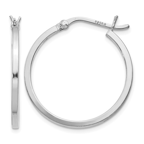Sterling Silver Rhodium-plated 1.5x 25mm Hoop Earrings