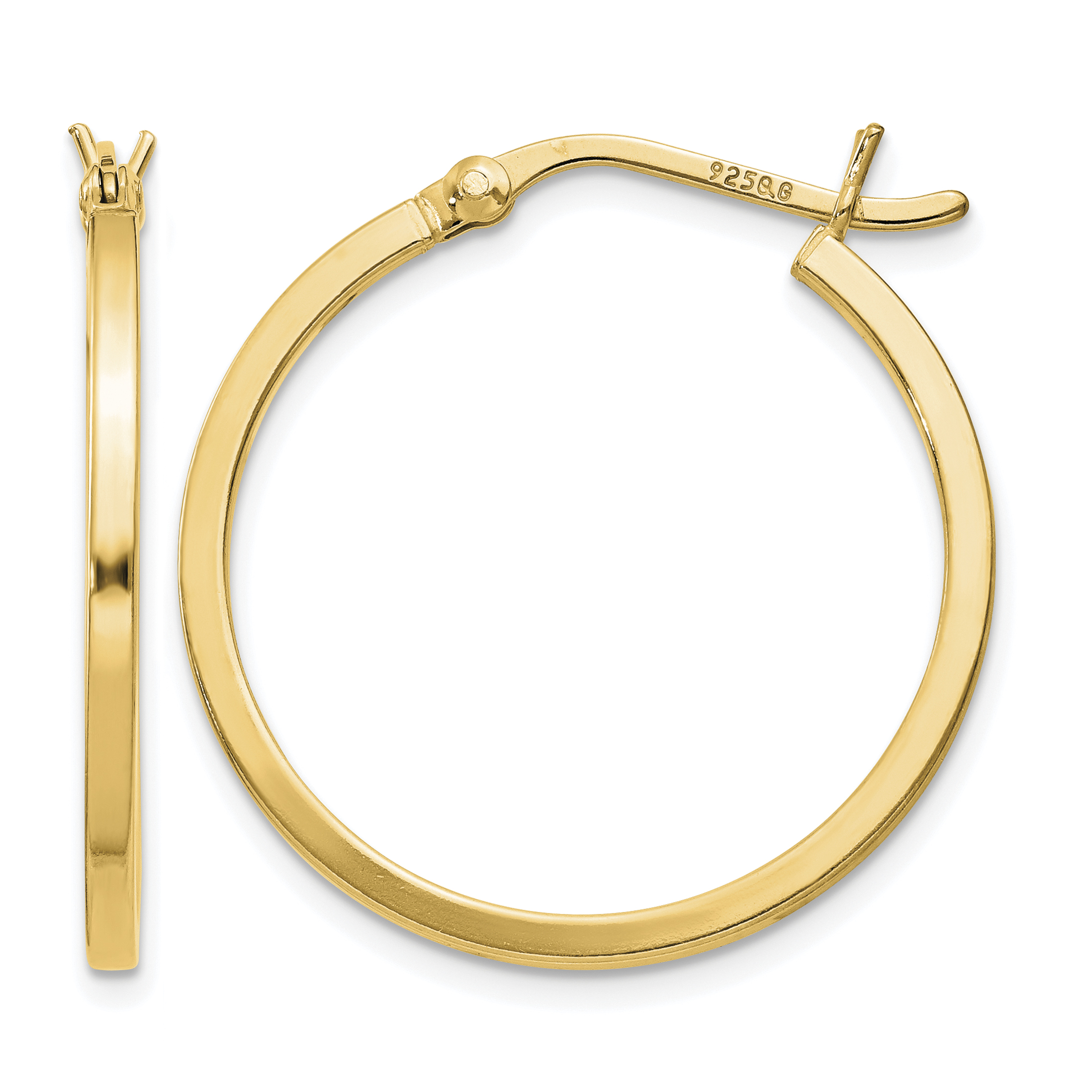 Sterling Silver Flash Gold-plated 1.5x25mm Hoop Earrings (QE8097GP)
