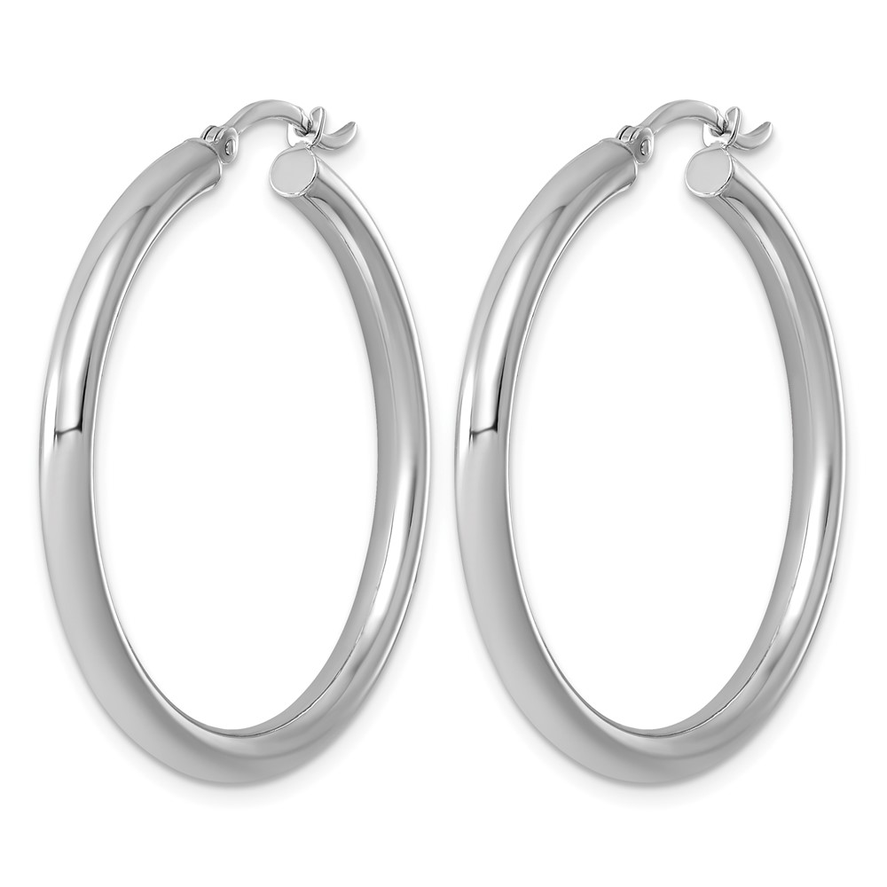Sterling Silver Rhodium-plated 3mm Round Hoop Earrings (QE810)