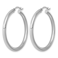 Sterling Silver Rhodium-plated 3mm Round Hoop Earrings view 2