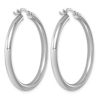 Sterling Silver Rhodium-plated 3mm Round Hoop Earrings view 4