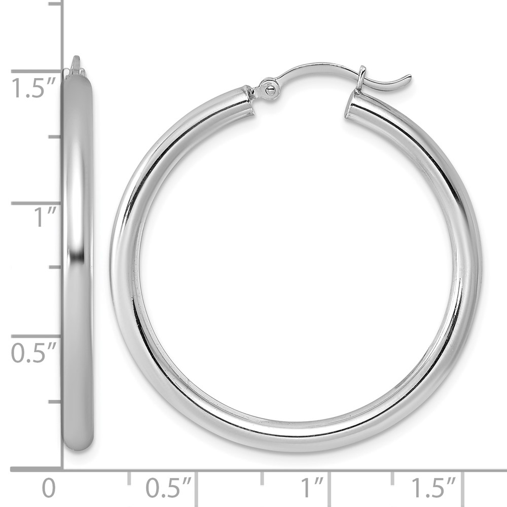 Sterling Silver Rhodium-plated 3mm Round Hoop Earrings (QE810)
