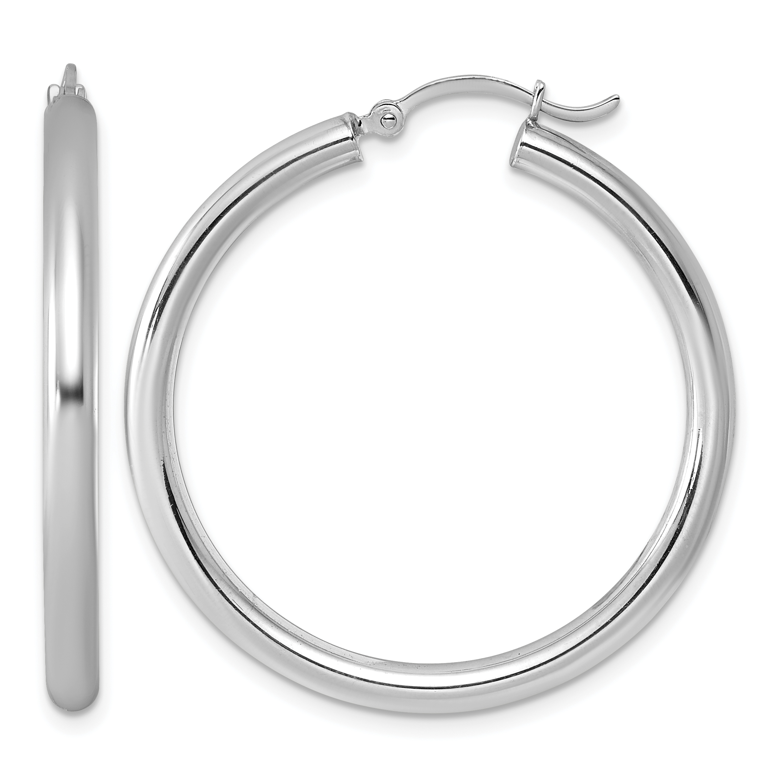 Sterling Silver Rhodium-plated 3mm Round Hoop Earrings (QE810)