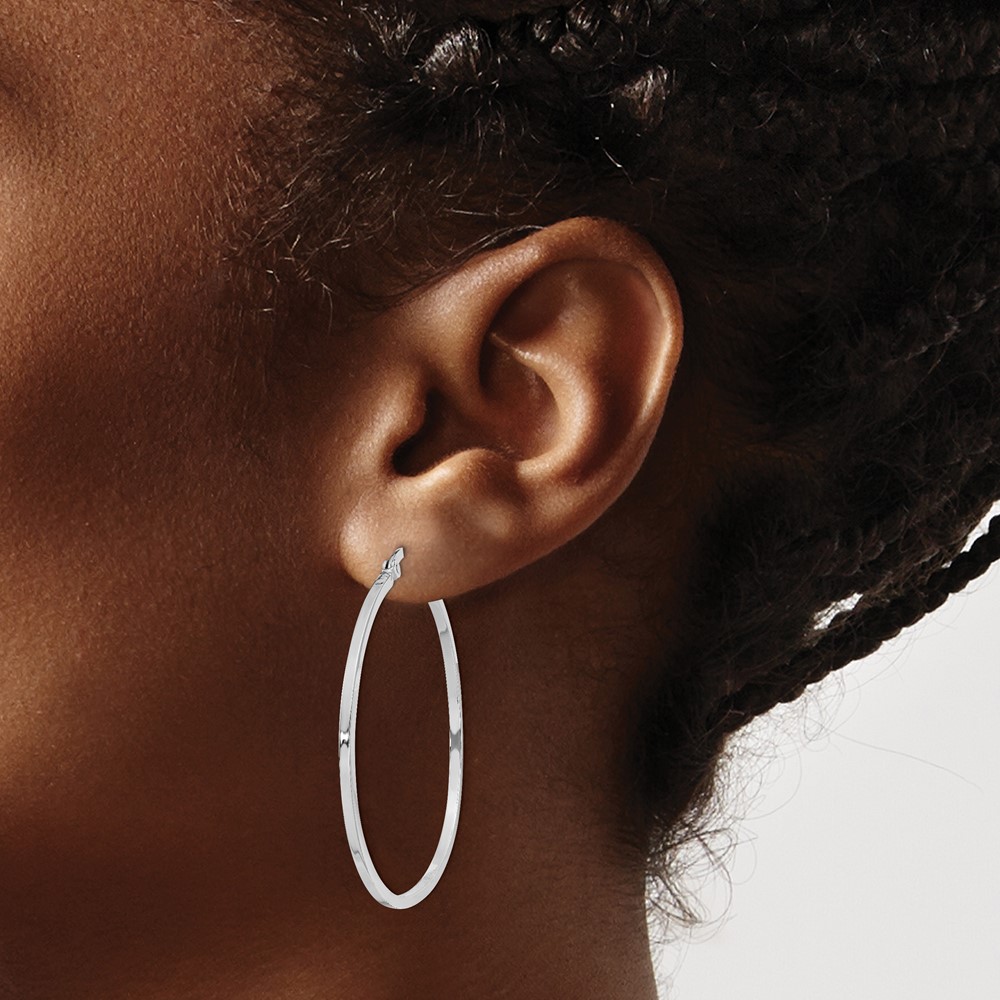 Sterling Silver Rhodium-plated 1.5x40mm Hoop Earrings (QE8100)