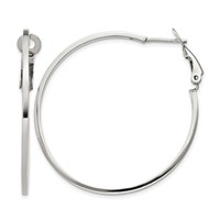 Sterling Silver RH-plated 1.5x 40mm Omega Back Round Hoop Earrings view 1