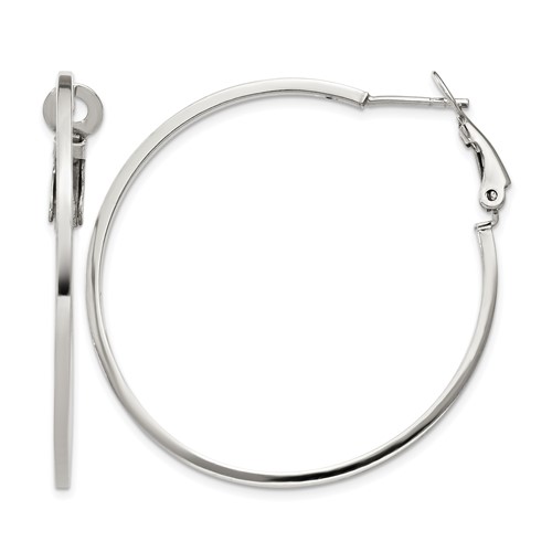 Sterling Silver RH-plated 1.5x 40mm Omega Back Round Hoop Earrings
