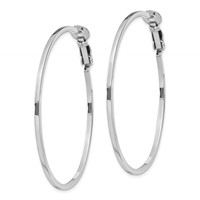 Sterling Silver RH-plated 1.5x 50mm Omega Back Round Hoop Earrings view 2