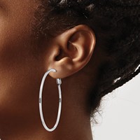 Sterling Silver RH-plated 1.5x 50mm Omega Back Round Hoop Earrings view 3