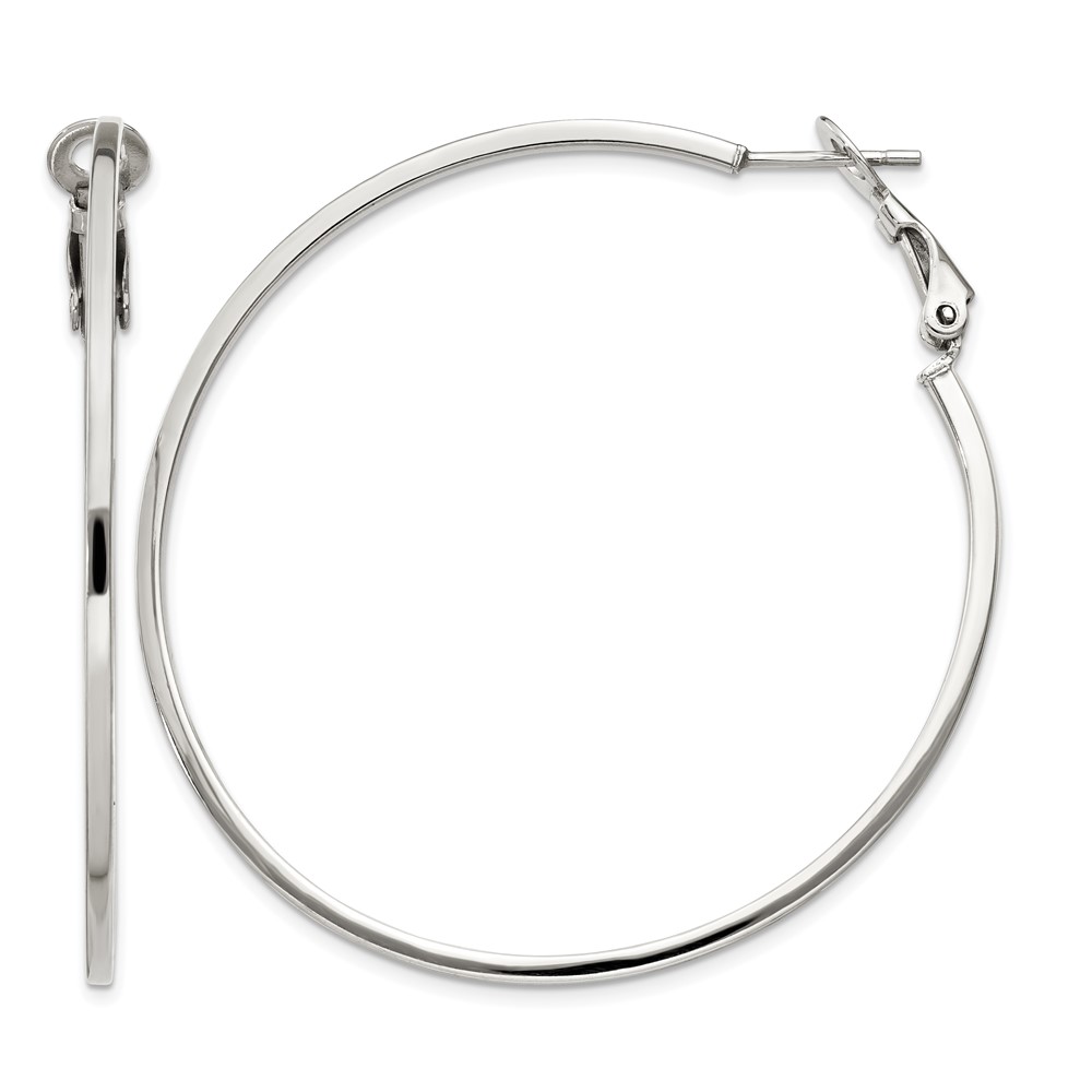 Sterling Silver RH-plated 1.5x 50mm Omega Back Round Hoop Earrings