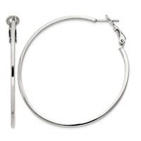 Sterling Silver RH-plated 1.5x 50mm Omega Back Round Hoop Earrings view 1