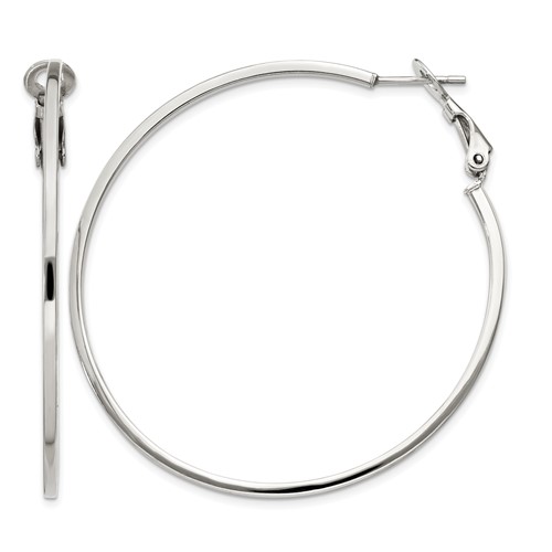 Sterling Silver RH-plated 1.5x 50mm Omega Back Round Hoop Earrings