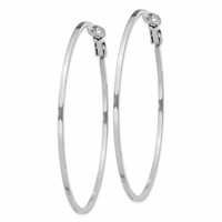 Sterling Silver RH-plated 1.5x 60mm Omega Back Round Hoop Earrings view 2
