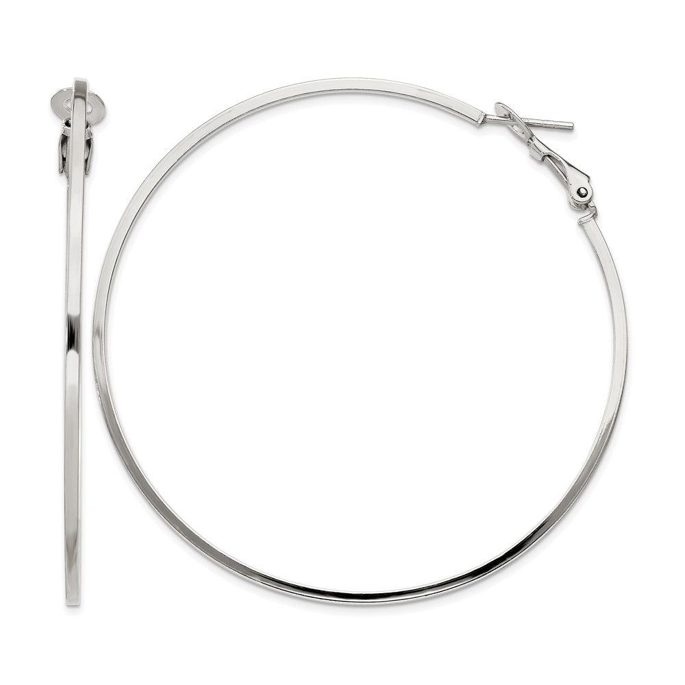 Sterling Silver RH-plated 1.5x 60mm Omega Back Round Hoop Earrings