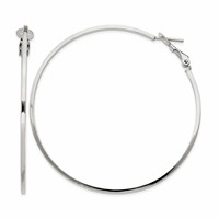 Sterling Silver RH-plated 1.5x 60mm Omega Back Round Hoop Earrings view 1