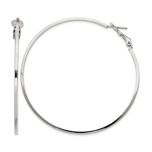 Sterling Silver RH-plated 1.5x 60mm Omega Back Round Hoop Earrings