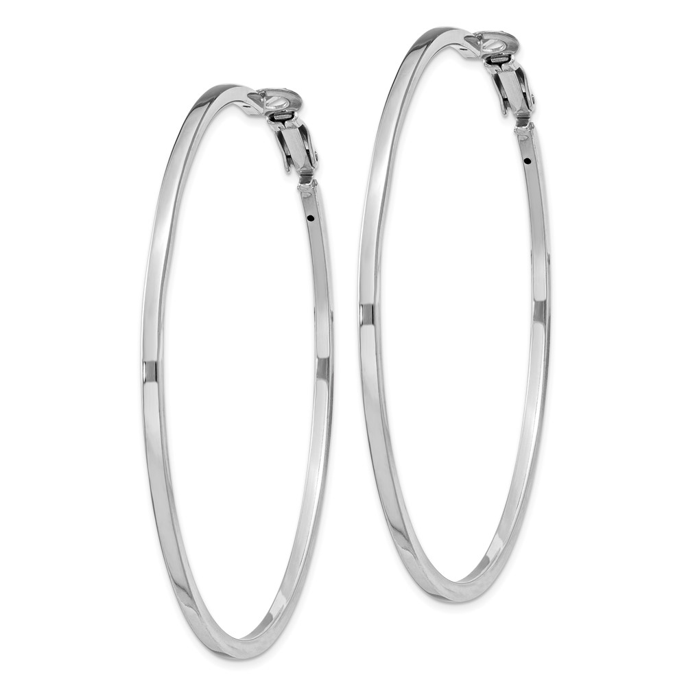 Sterling Silver RH-plated 2x60mm Omega Back Round Hoop Earrings (QE8109)