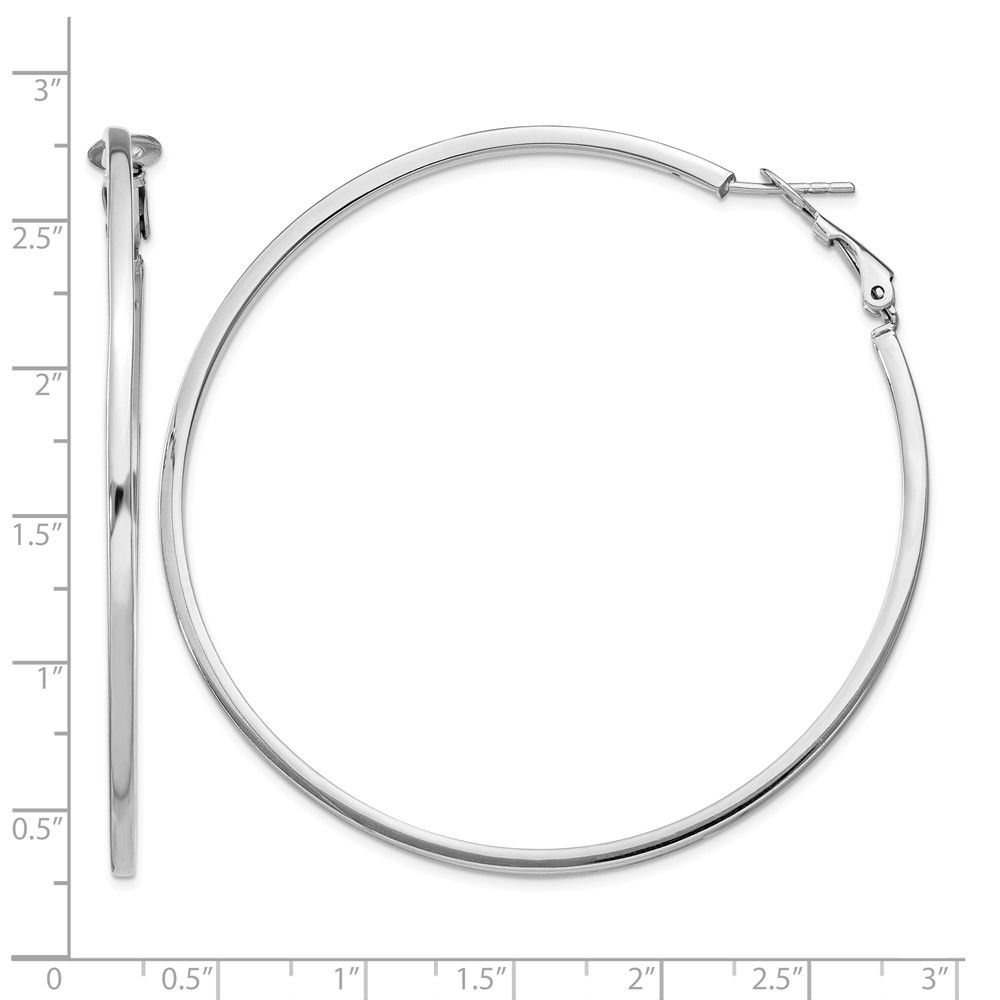 Sterling Silver RH-plated 2x60mm Omega Back Round Hoop Earrings (QE8109)