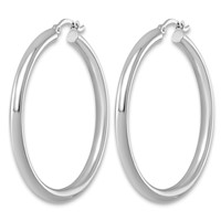 Sterling Silver Rhodium-plated 3mm Round Hoop Earrings view 2