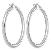 Sterling Silver Rhodium-plated 3mm Round Hoop Earrings view 4