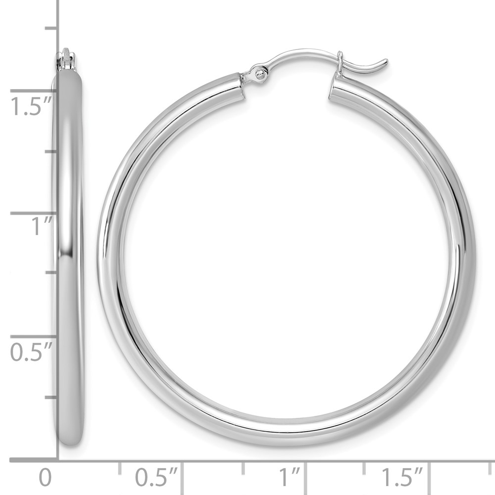 Sterling Silver Rhodium-plated 3mm Round Hoop Earrings (QE811)