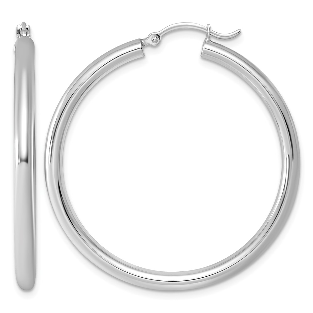 Sterling Silver Rhodium-plated 3mm Round Hoop Earrings (QE811)
