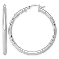 Sterling Silver Rhodium-plated 3mm Round Hoop Earrings view 1