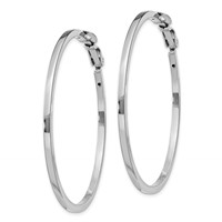 Sterling Silver RH-plated 2x 50mm Omega Back Round Hoop Earrings view 2