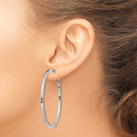 Sterling Silver RH-plated 2x 50mm Omega Back Round Hoop Earrings view 3