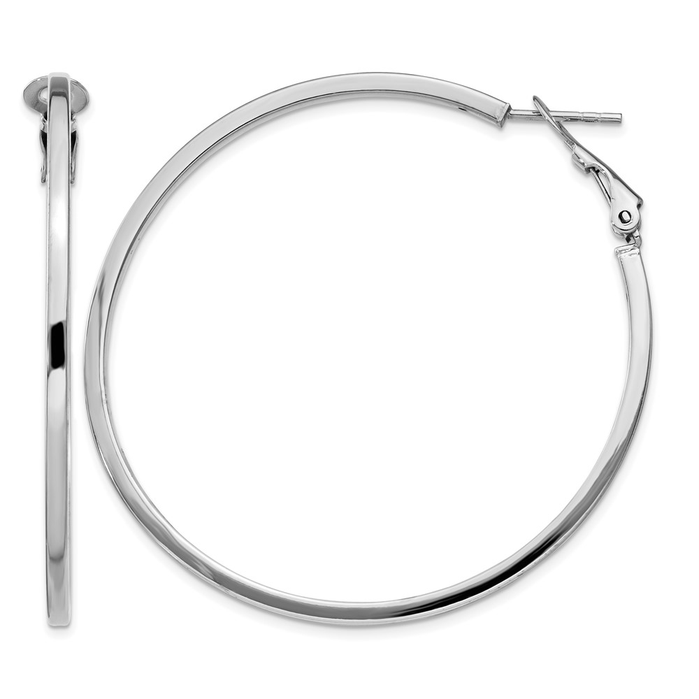 Sterling Silver RH-plated 2x 50mm Omega Back Round Hoop Earrings
