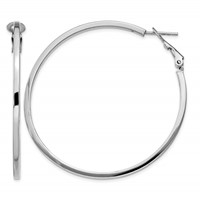 Sterling Silver RH-plated 2x 50mm Omega Back Round Hoop Earrings view 1