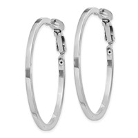 Sterling Silver RH-plated 2x40mm Omega Back Round Hoop Earrings view 2