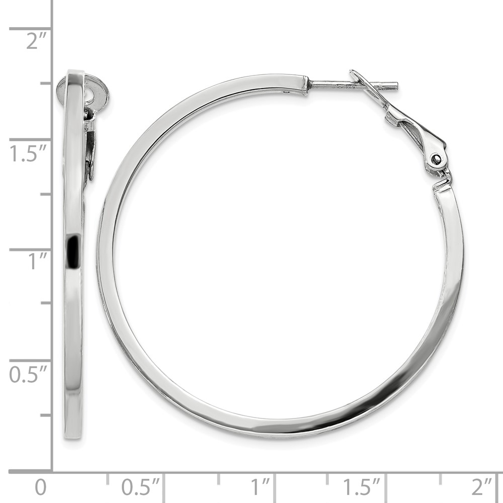 Sterling Silver RH-plated 2x40mm Omega Back Round Hoop Earrings (QE8111)