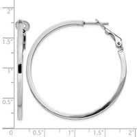 Sterling Silver RH-plated 2x40mm Omega Back Round Hoop Earrings view 4