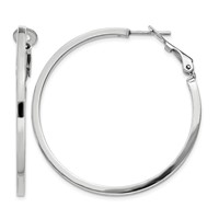 Sterling Silver RH-plated 2x40mm Omega Back Round Hoop Earrings view 1