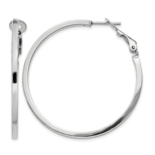 Sterling Silver RH-plated 2x 40mm Omega Back Round Hoop Earrings