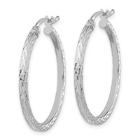 Sterling Silver Rhodium-plated Diamond-cut 2x 30mm Square Tube Hoop Earrings view 2